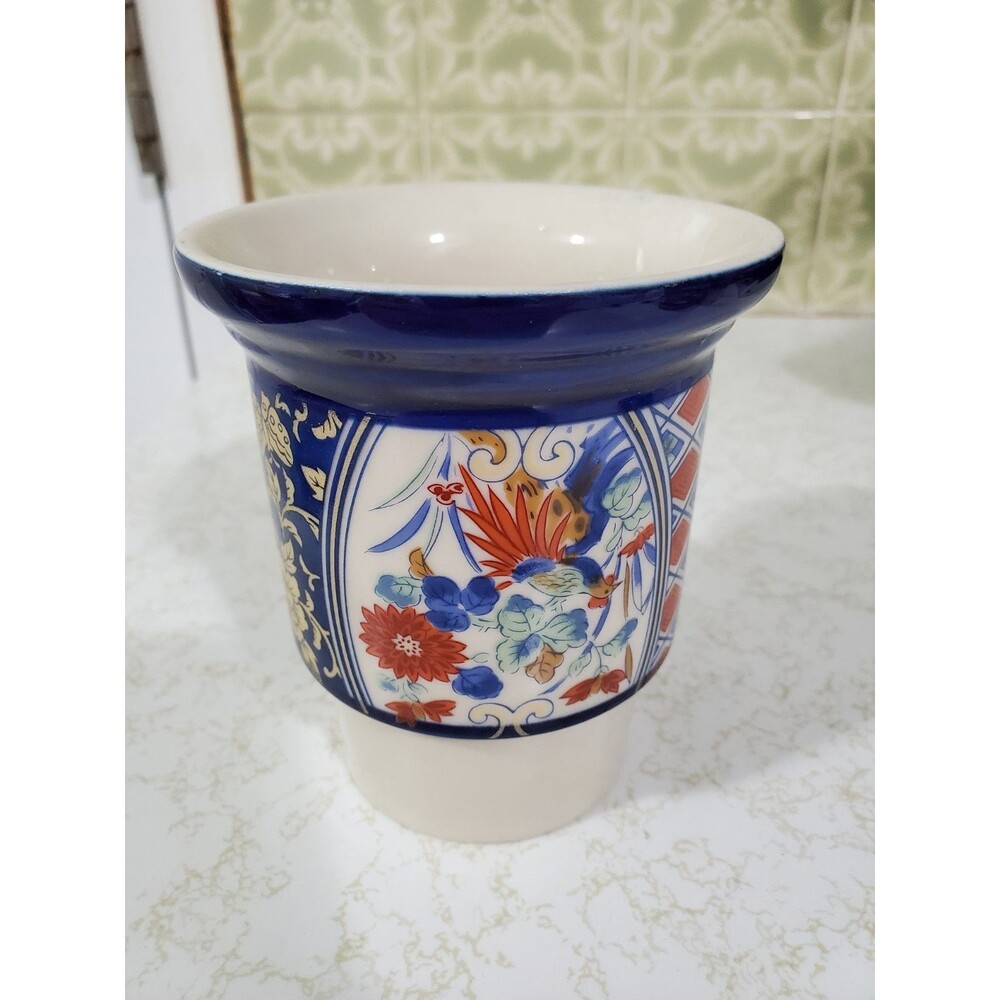Vintage 1980s Japanese Imari Style Ceramic Candle Holder Made For Towle Gailstyn